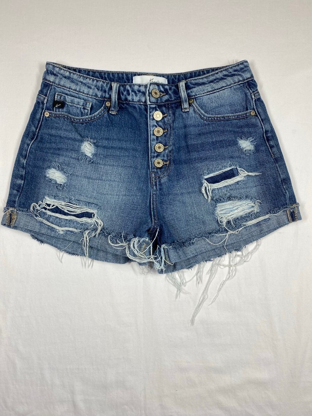 Kancan Women's M Jovana Ultra High Rise Shorts Blue Denim Edgy Everyday Comfy